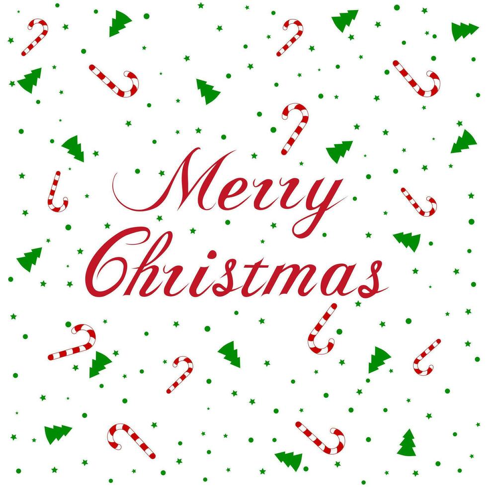rosso manifesto allegro Natale con verde alberi, stelle e Lecca-lecca isolato su bianca sfondo. grande per Natale striscioni, manifesti, regalo tag e etichette.fantastico Stampa per il tuo design illustrazione vettore