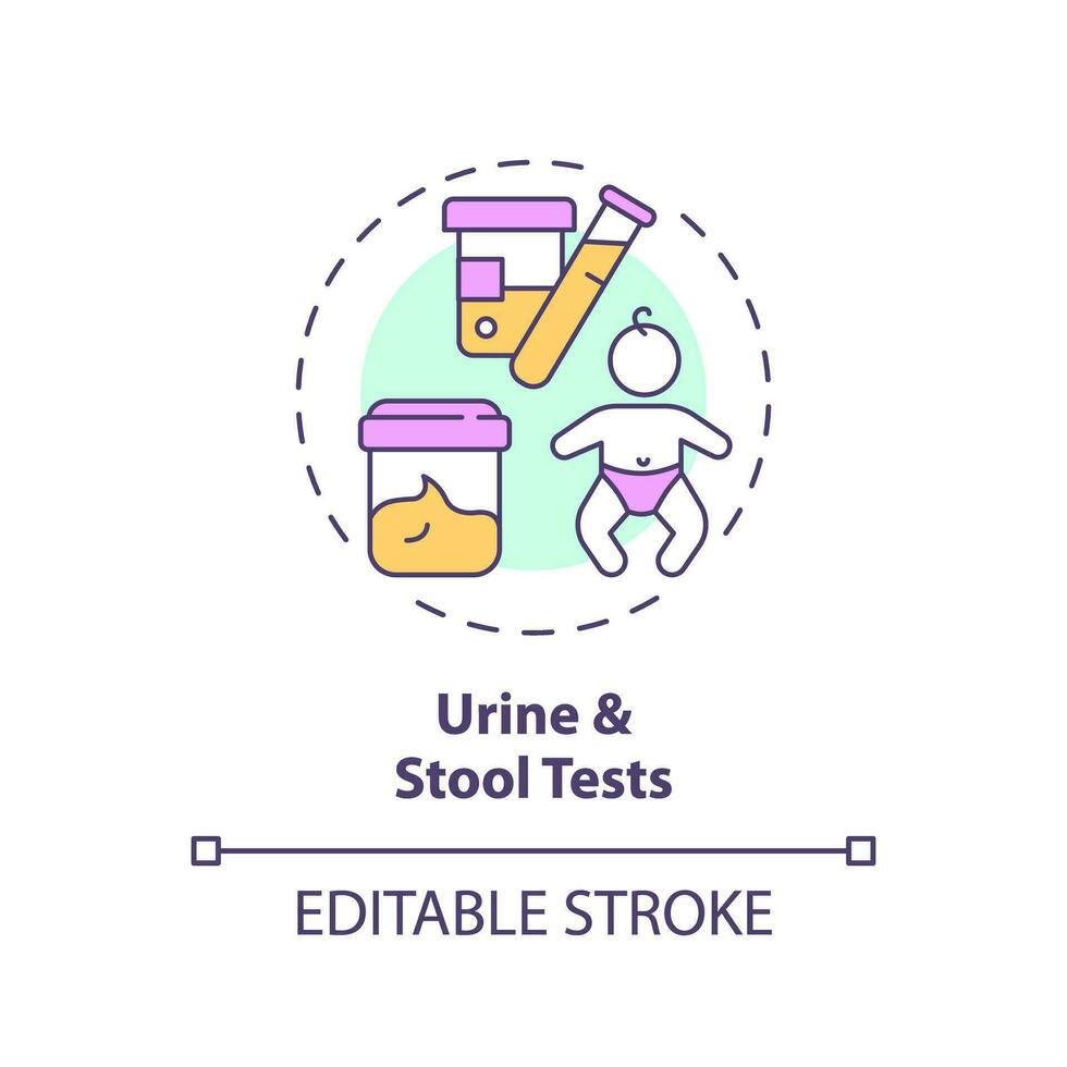 urina e sgabello test concetto icona. rene funzione. medico visita medica. salutare bambino. pediatrico assistenza sanitaria astratto idea magro linea illustrazione. isolato schema disegno. modificabile ictus vettore