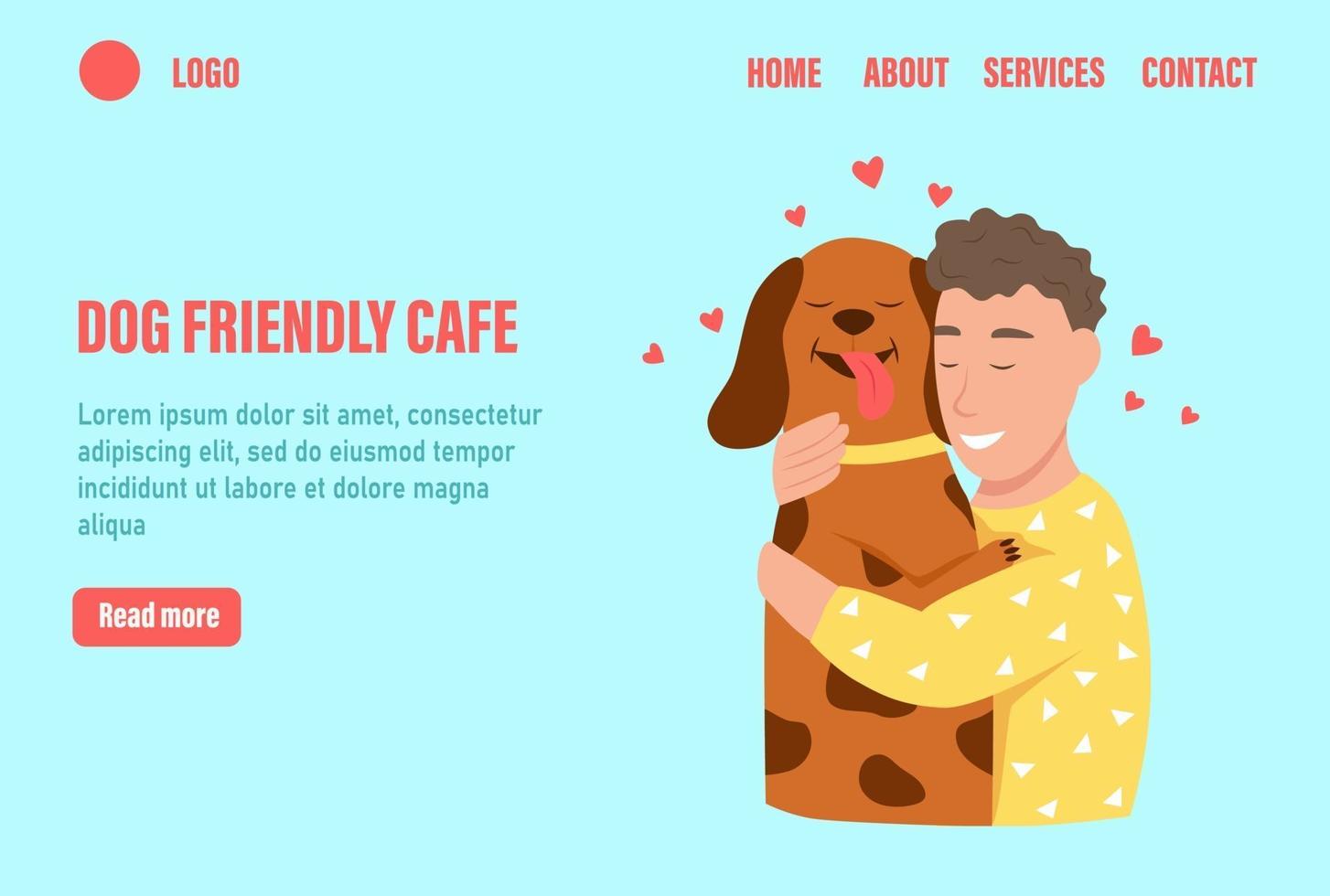 modello di vettore della pagina di destinazione del cafè amichevole del cane
