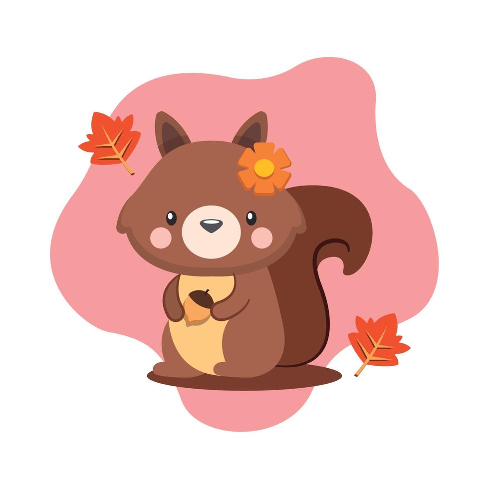 cartone animato kawaii di uno scoiattolo con una ghianda vettore