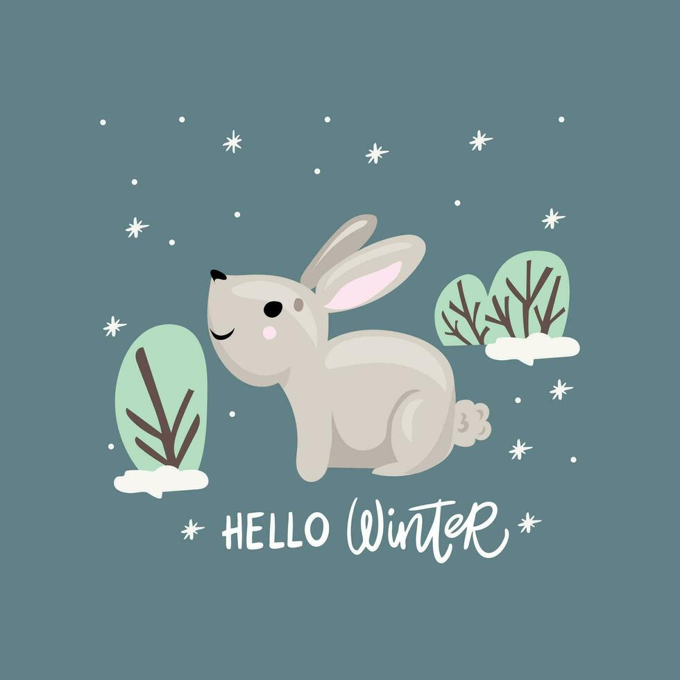 vettore Immagine di un' carino coniglio nel inverno. uso su letto biancheria, bambino Abiti, tovaglia, tessuto