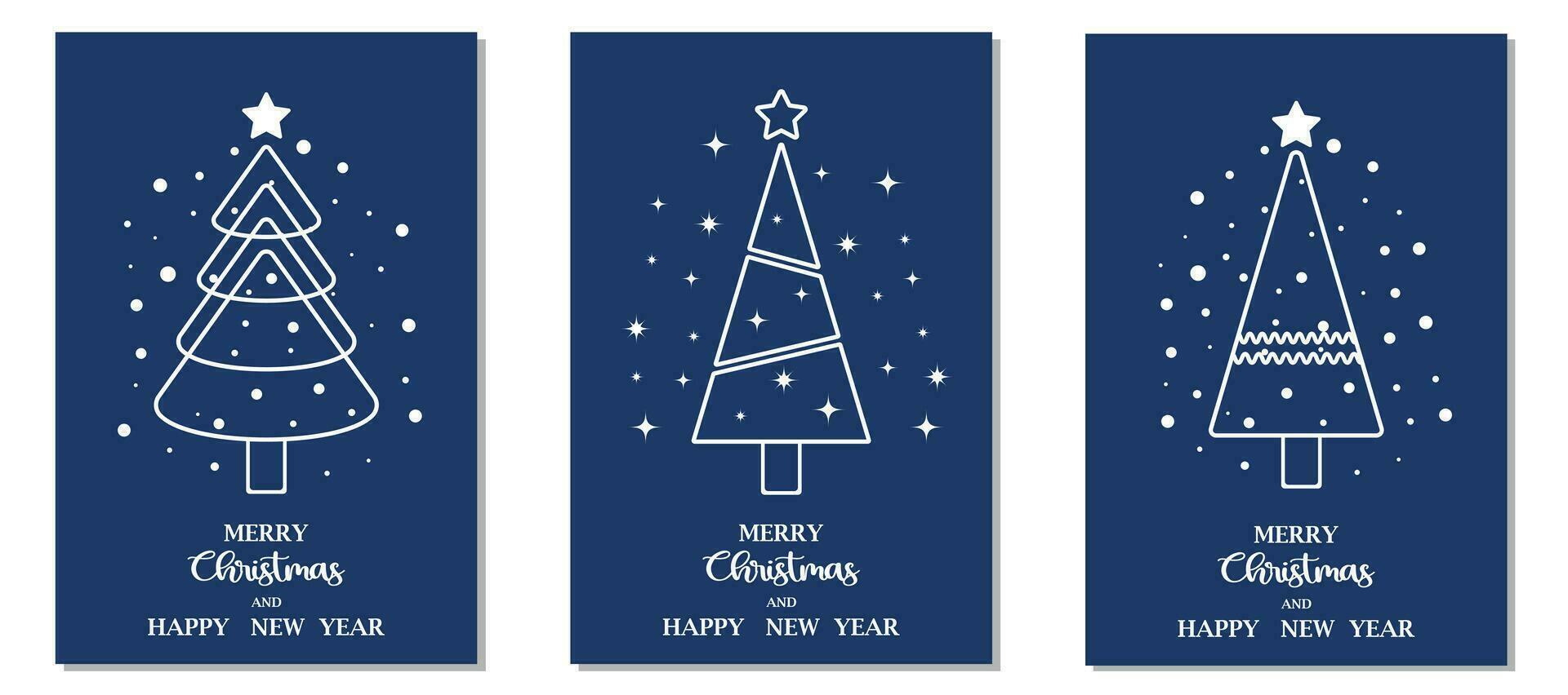 un' bellissimo impostato di blu Natale e nuovo anno carte con un' minimalista Natale albero design. vettore