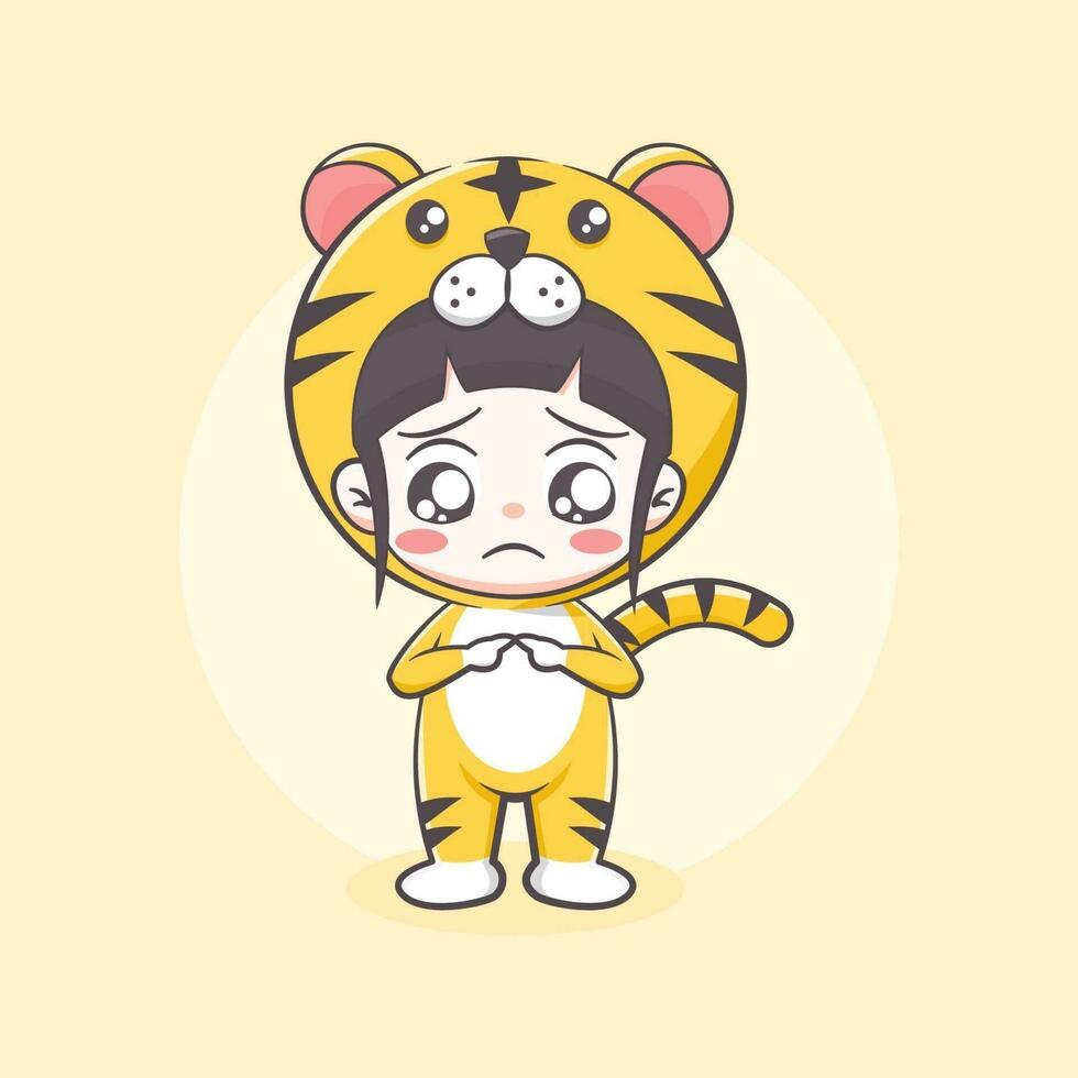 illustrazione del fumetto della ragazza del costume della tigre sveglia vettore