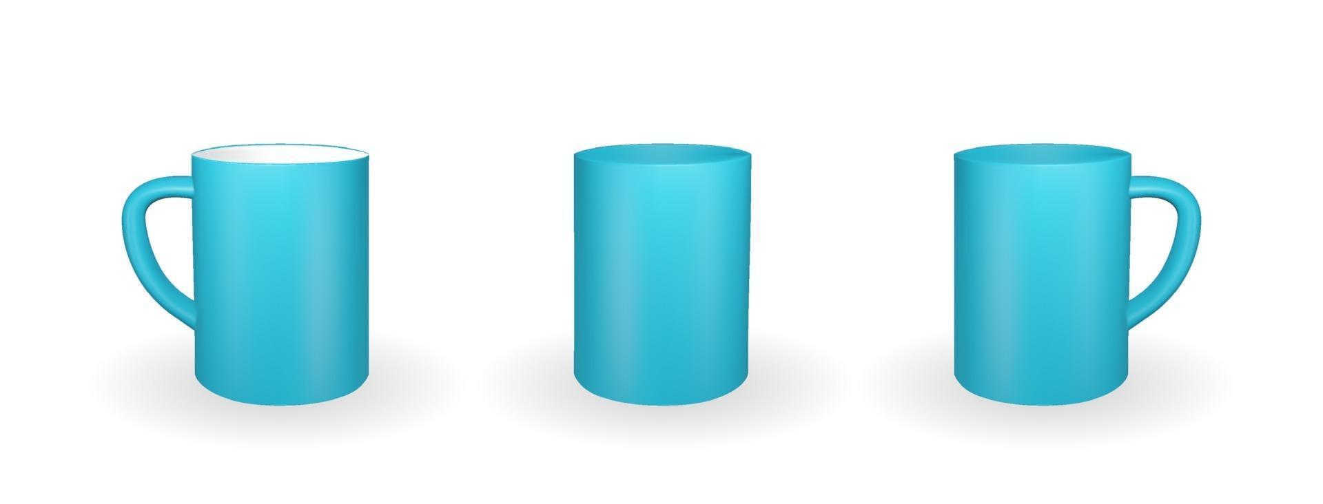 set di tazza blu realistico su sfondo bianco. rendering 3D. vettore