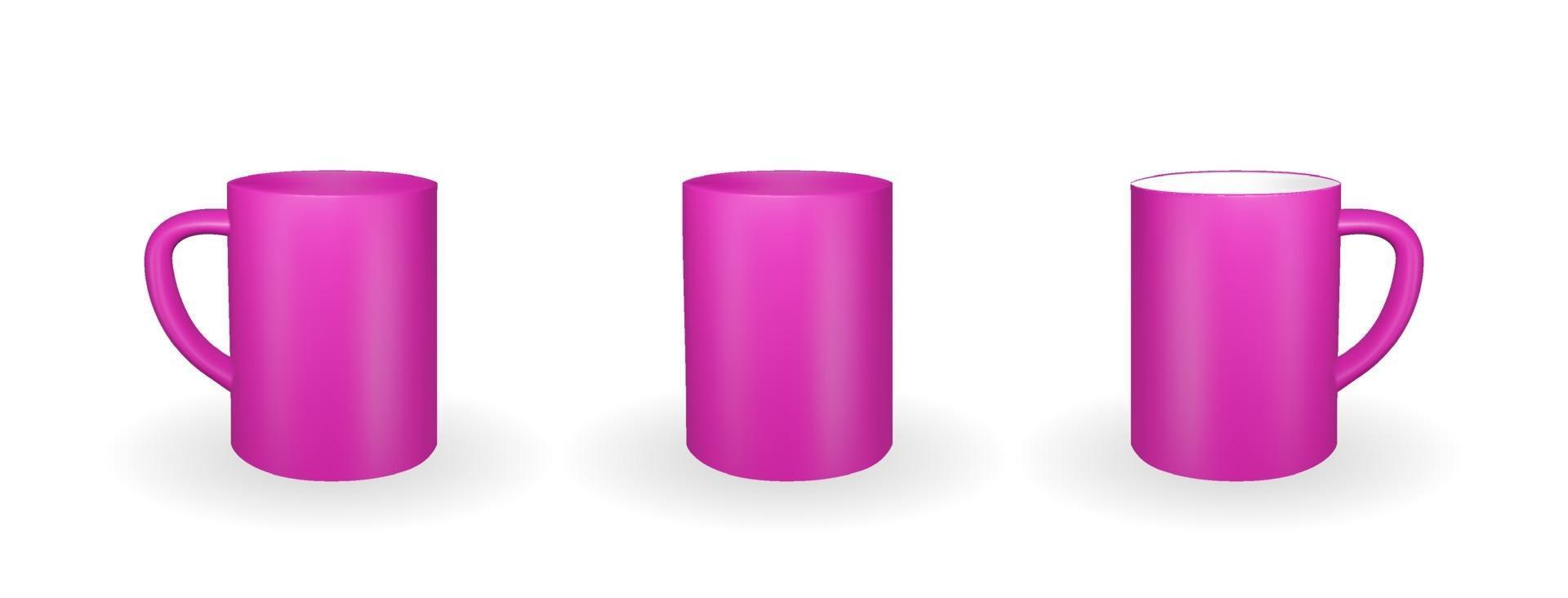 set di tazza rosa realistica su sfondo bianco. rendering 3D. vettore