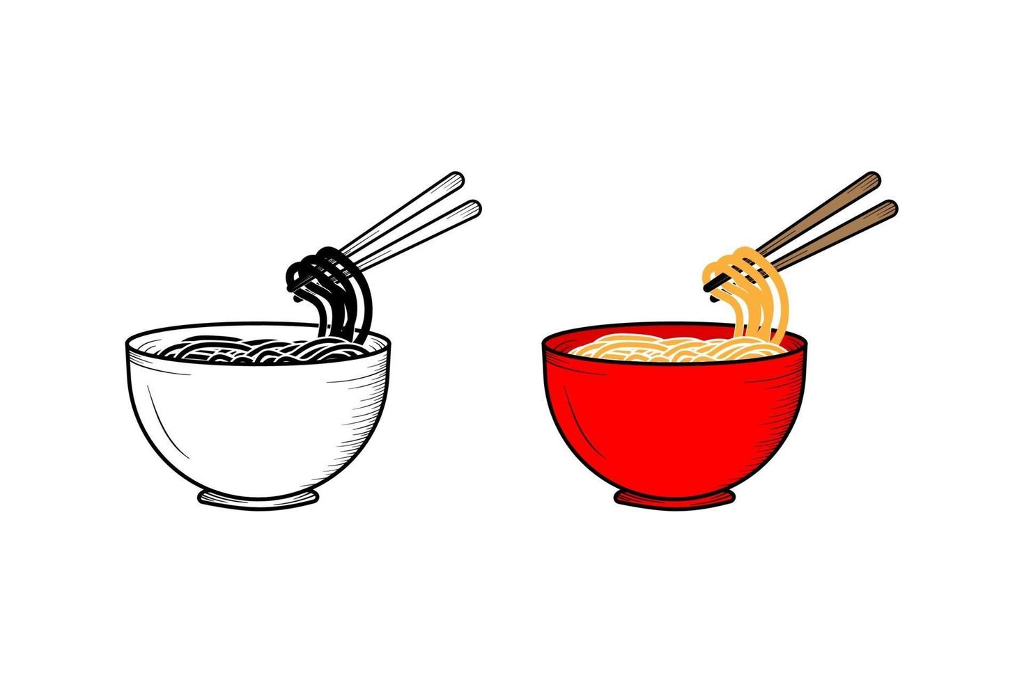 noodles disegnati a mano illustrazione schizzo e colore vettore