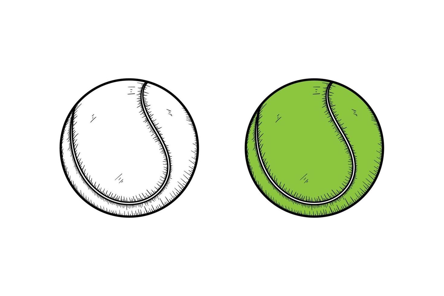 schizzo e colore dell'illustrazione disegnata a mano della pallina da tennis vettore