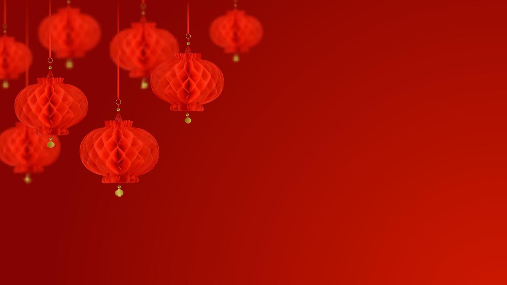composizione di lanterne di carta rossa con effetto bokeh. vettore