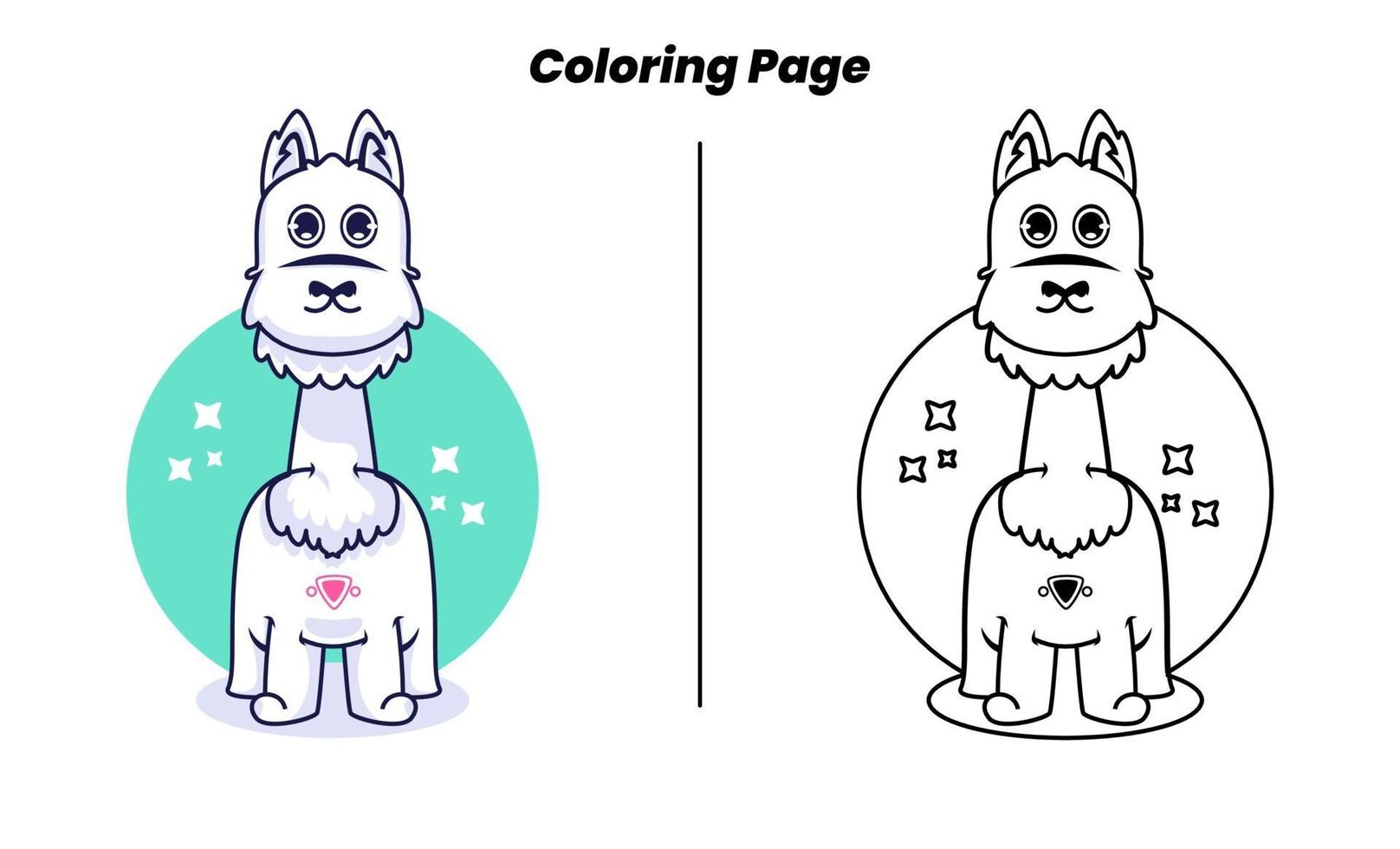 simpatica alpaca con pagine da colorare vettore