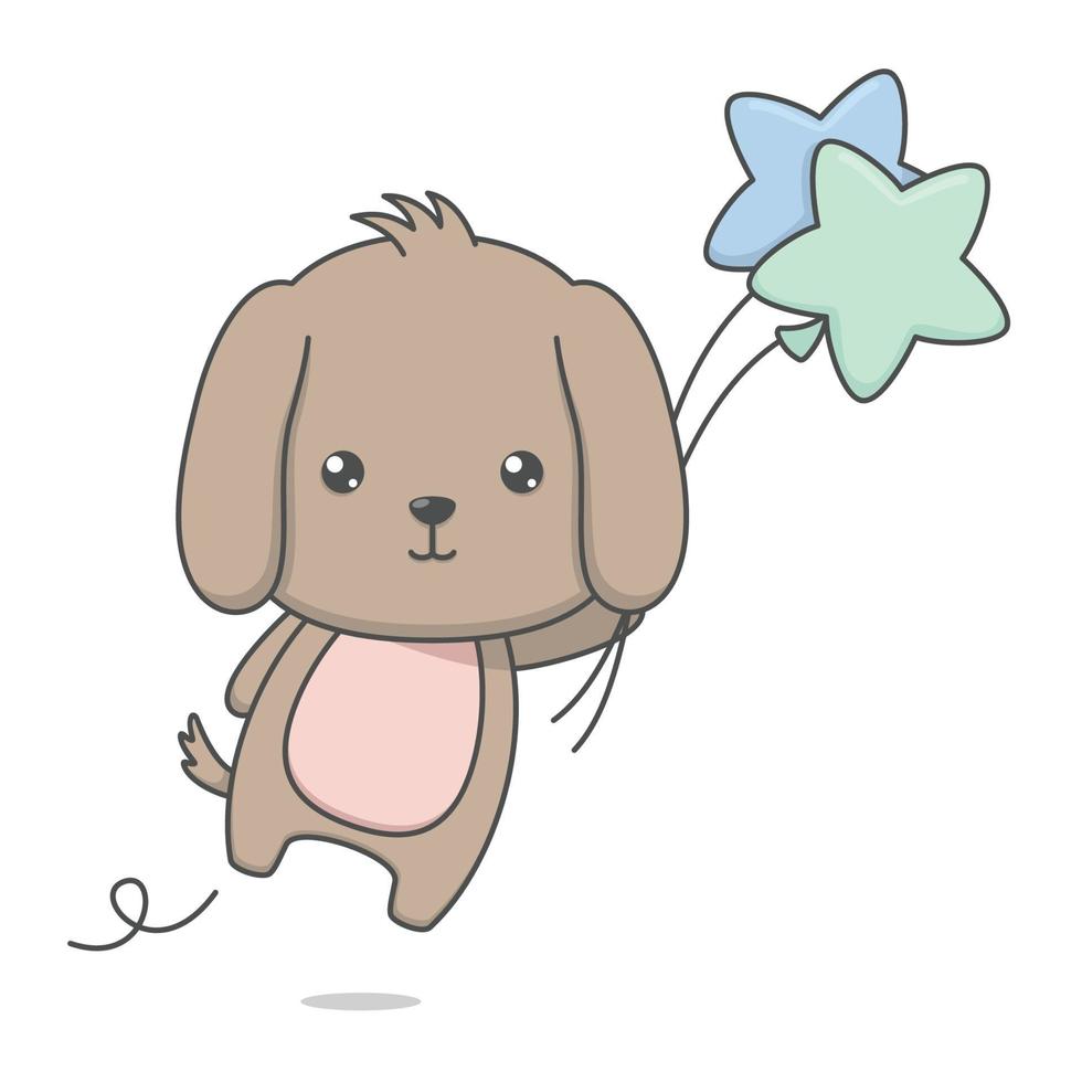 simpatico cartone animato cucciolo di cane con palloncini vettore