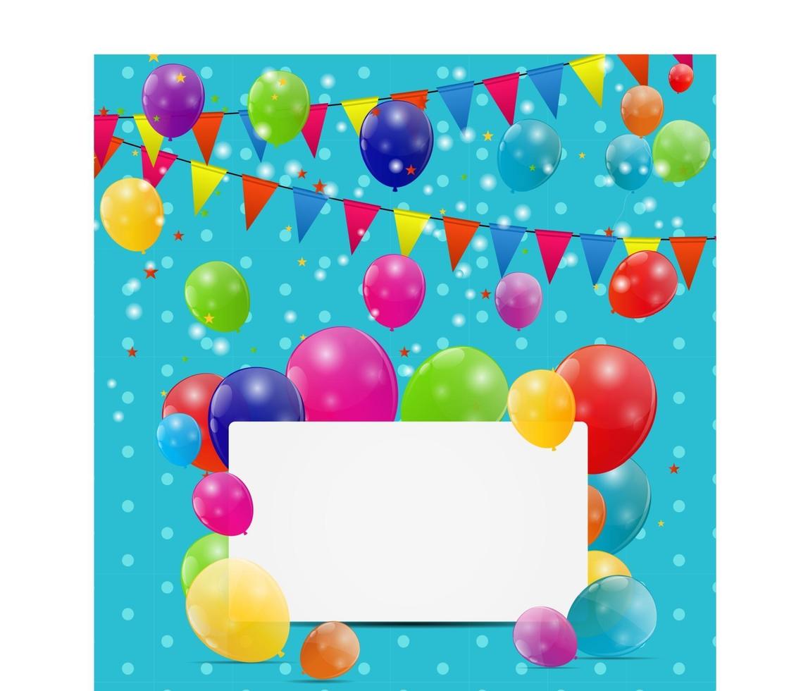 sfondo di carta di compleanno di palloncini lucidi di colore vettore