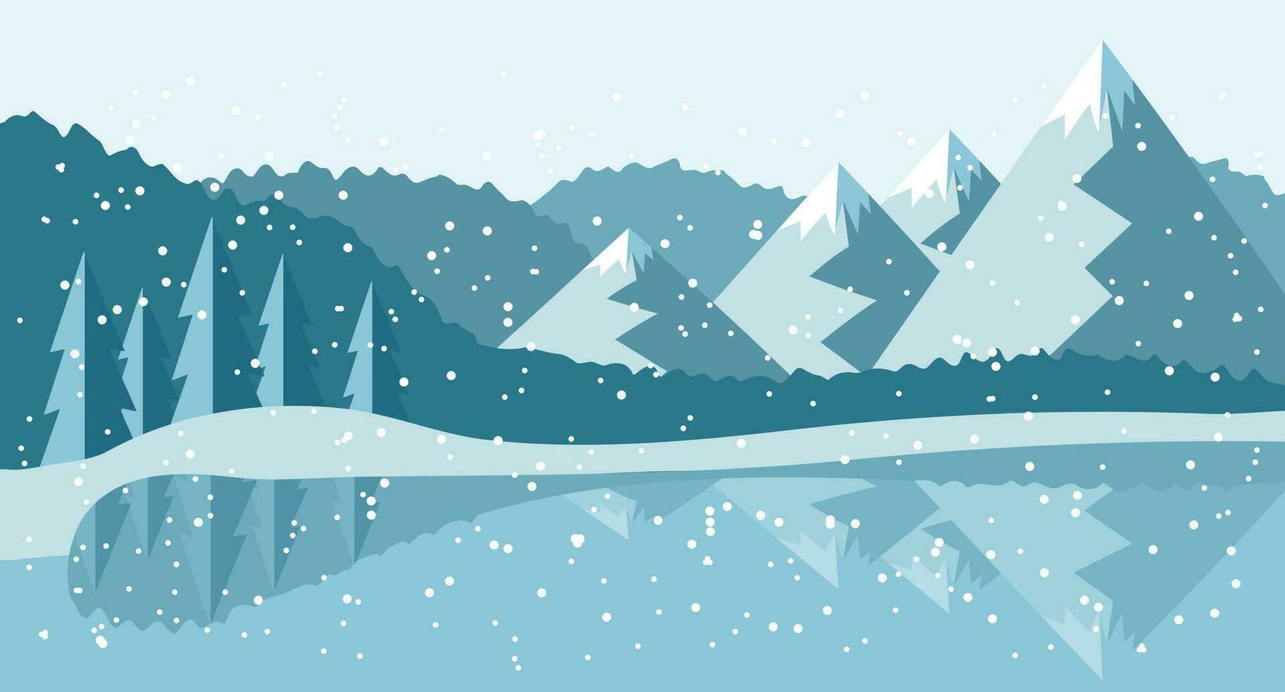 inverno montagna foresta paesaggio. il bellezza di il selvaggio. striscione, sfondo, illustrazione nel piatto stile, vettore