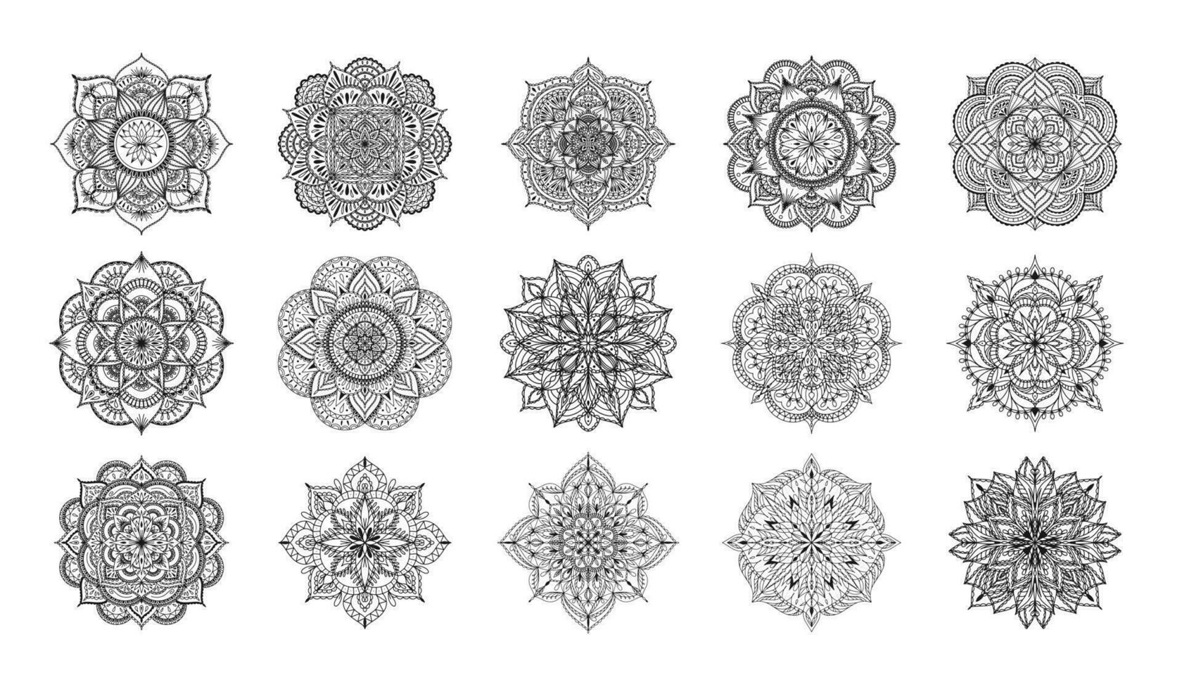 impostato di mandala per henné, mehndi, tatuaggio, decorazione, colorazione libro. decorativo il giro ornamenti. etnico orientale circolare ornamento vettore. anti stress terapia disegno vettore