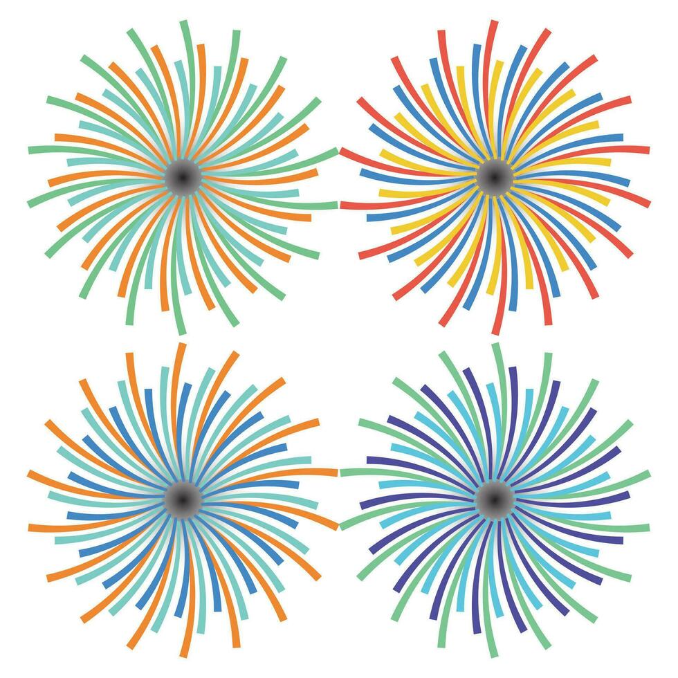 piatto vettore illustrazione cartone animato di fuochi d'artificio esplosione. fuochi d'artificio portafortuna icona impostato