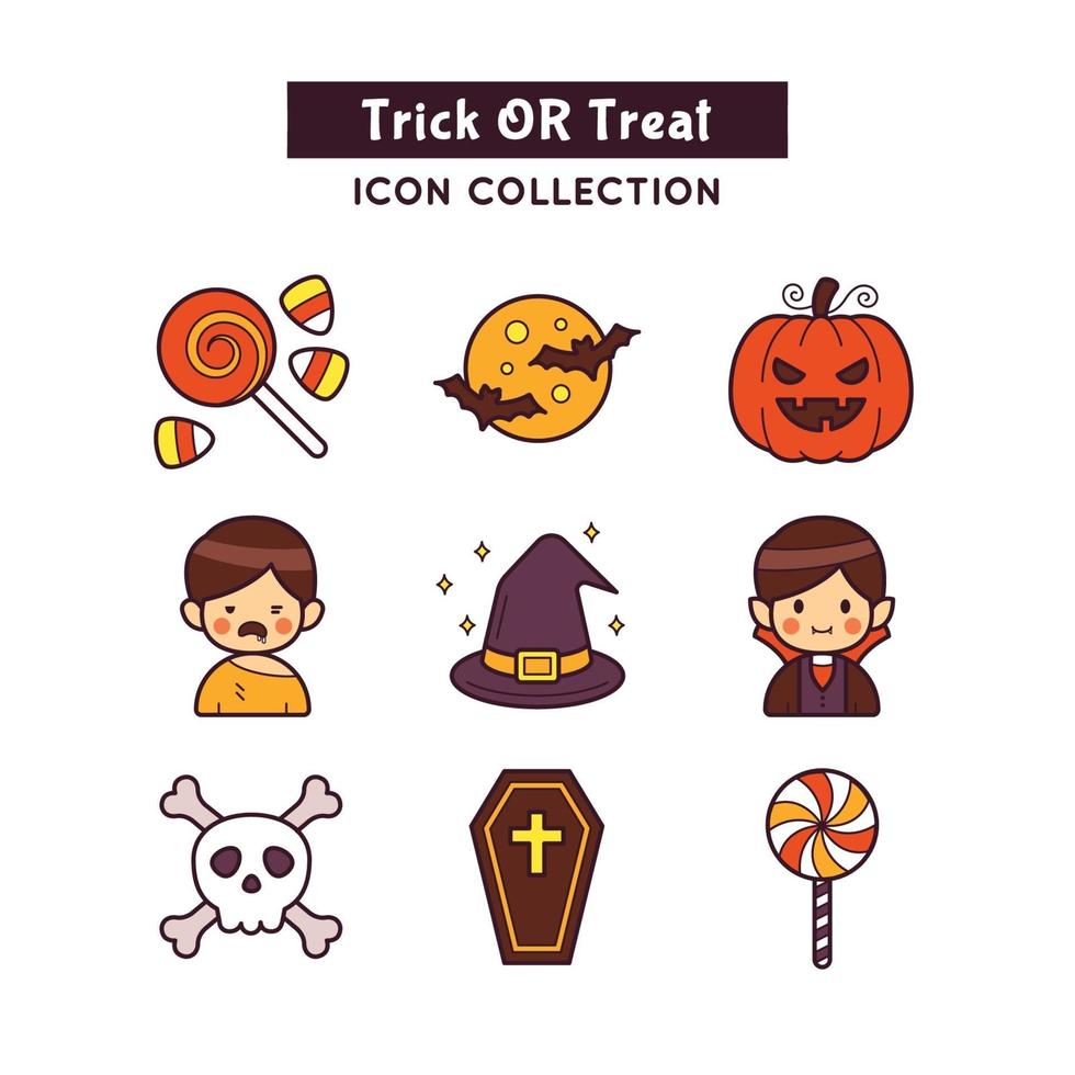 icone dei cartoni animati di elementi di halloween vettore