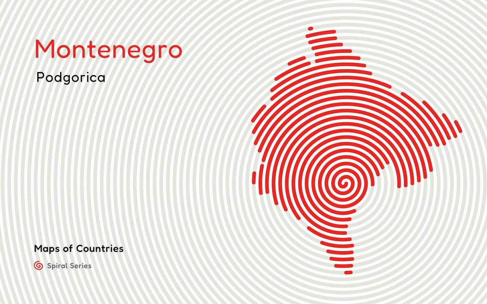 creativo carta geografica di montenegro. politico carta geografica. podgorica capitale. mondo paesi vettore mappe serie. spirale impronta digitale serie