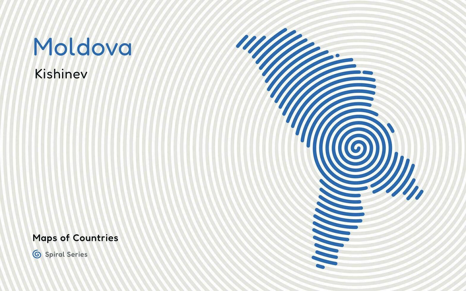 isolato astratto spirale vettore covato carta geografica di moldova su un' bianca sfondo, identificazione suo capitale città, Kišinev. spirale impronta digitale serie