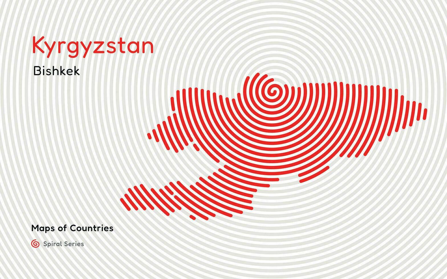 isolato astratto spirale vettore covato carta geografica di Kyrgyzstan su un' bianca sfondo, identificazione suo capitale città, bishkek. spirale impronta digitale serie