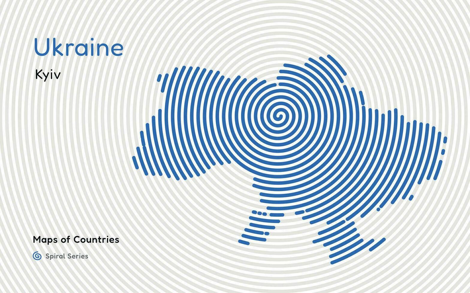 isolato astratto spirale vettore covato carta geografica di Ucraina con Crimea su un' bianca sfondo, identificazione suo capitale città, kiev. spirale impronta digitale serie