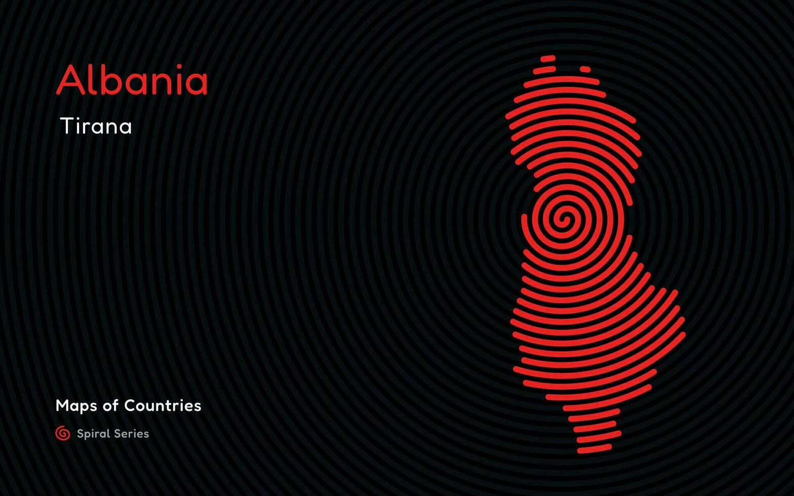 creativo carta geografica di Albania. politico carta geografica. tirana capitale. mondo paesi vettore mappe serie. spirale impronta digitale serie