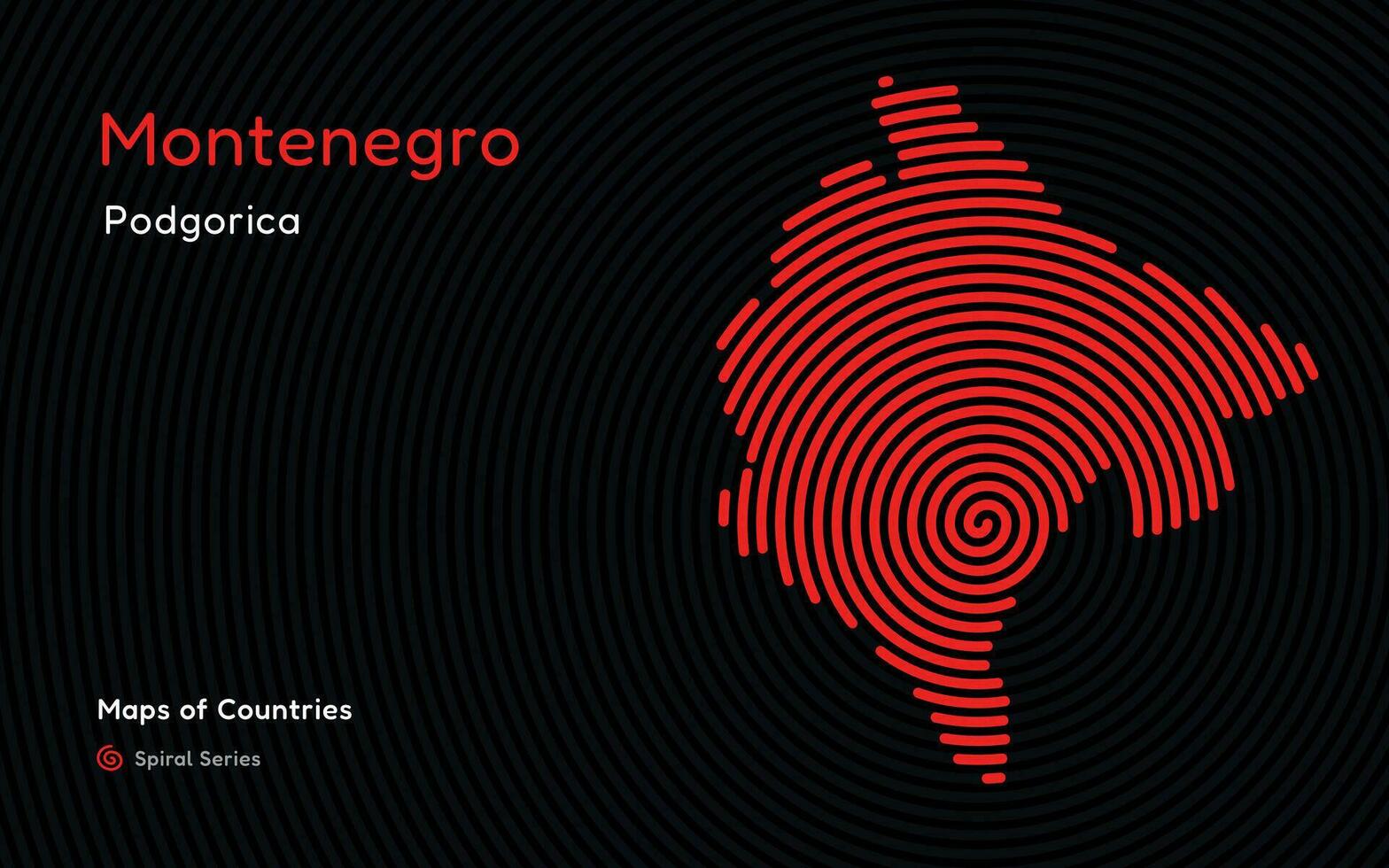 creativo carta geografica di montenegro. politico carta geografica. podgorica capitale. mondo paesi vettore mappe serie. spirale impronta digitale serie