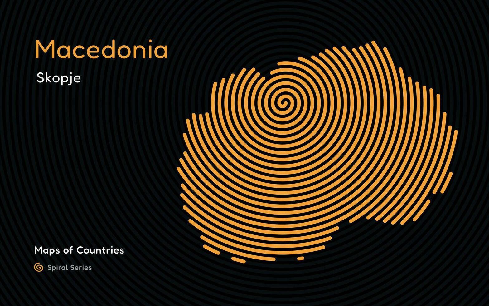 creativo carta geografica di macedonia. politico carta geografica. skopje. capitale. mondo paesi vettore mappe serie. spirale impronta digitale serie