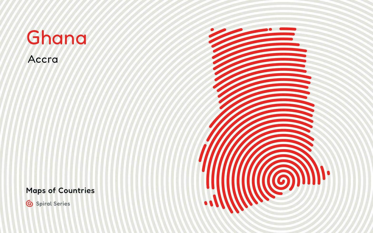 astratto carta geografica di Ghana con cerchio Linee. identificazione suo capitale città, accra africano impostare. spirale impronta digitale serie vettore