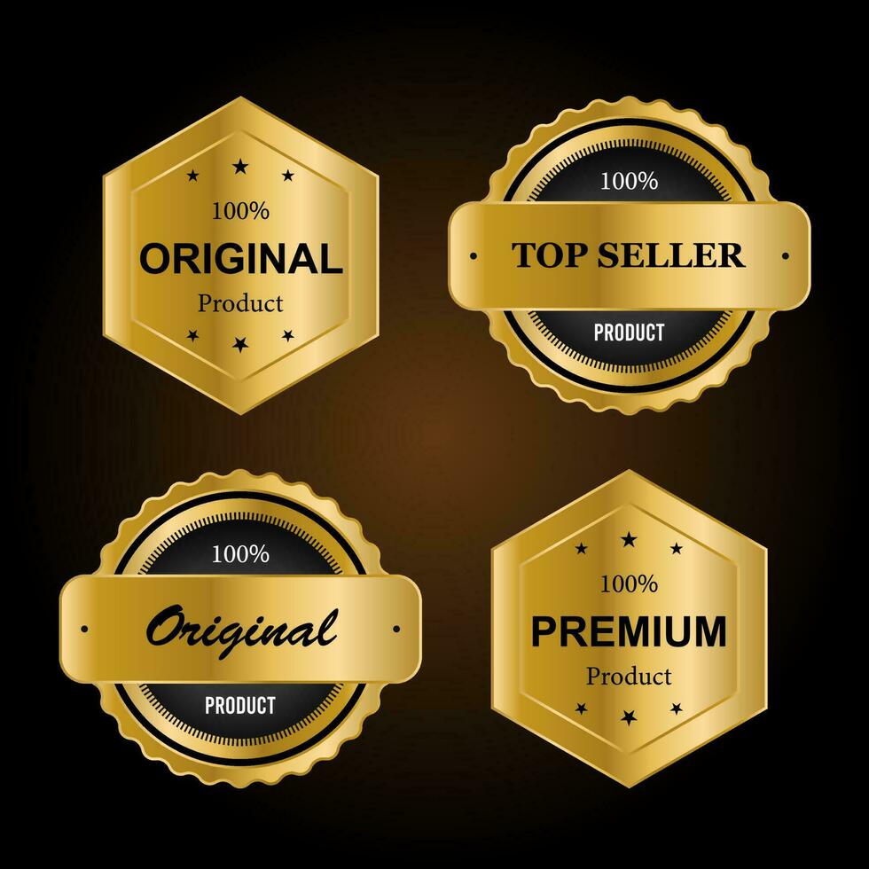 lusso oro badge e etichette premio qualità Prodotto. vettore illustrazione