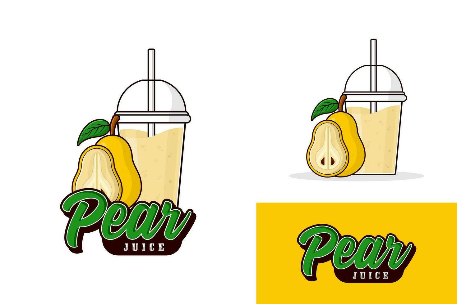 Pera succo bevanda logo design illustrazione collezione vettore