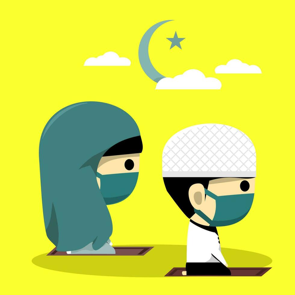 carino personaggio I musulmani famiglia culto indossare maschera vettore