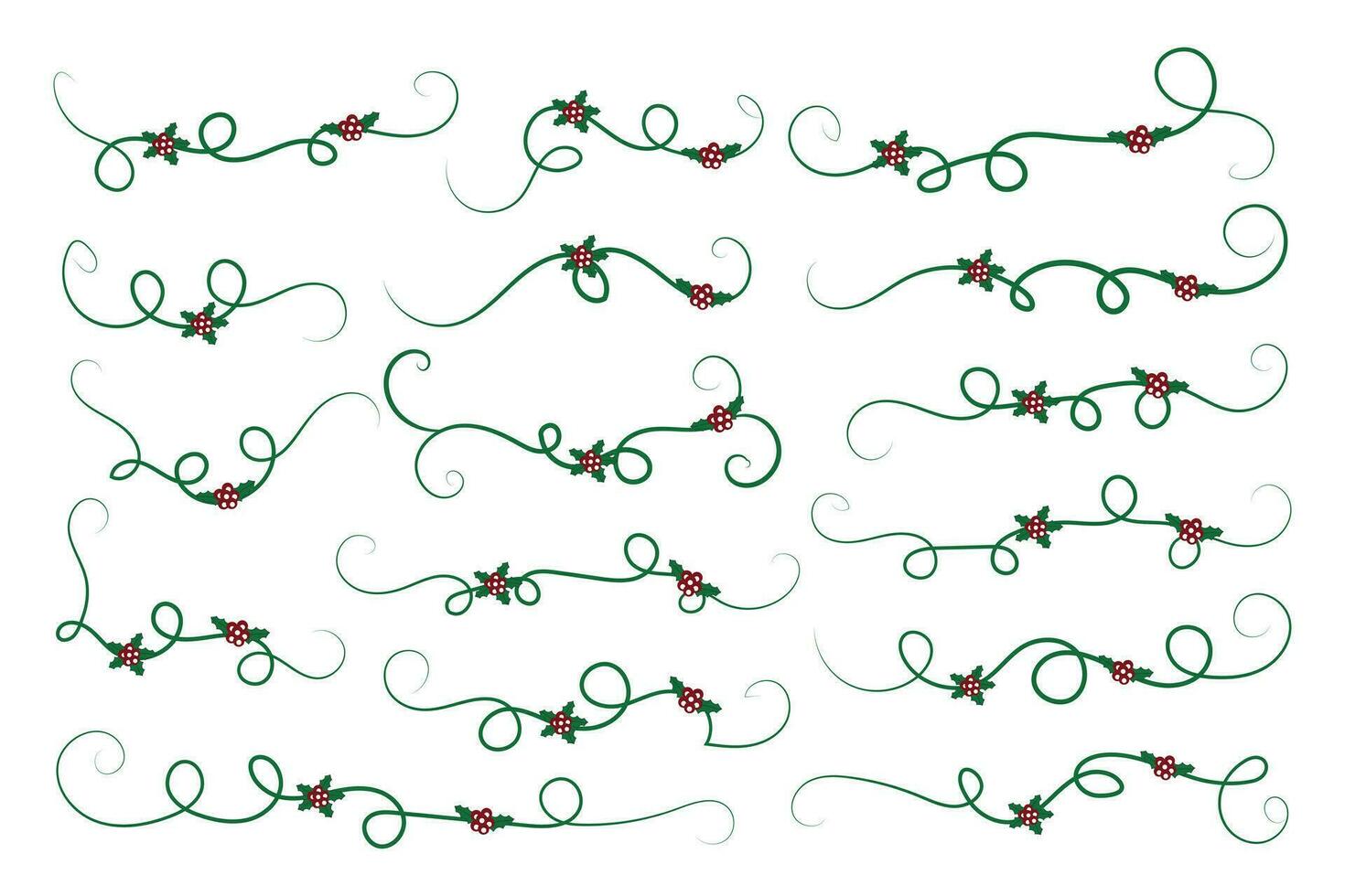 Natale fiorisce turbinii divisori Linee decorativo elementi, Vintage ▾ calligrafia scorrere allegro Natale testo divisore filigrana elegante, inverno agrifoglio intestazioni fantasia separatore verde pagina arredamento vettore