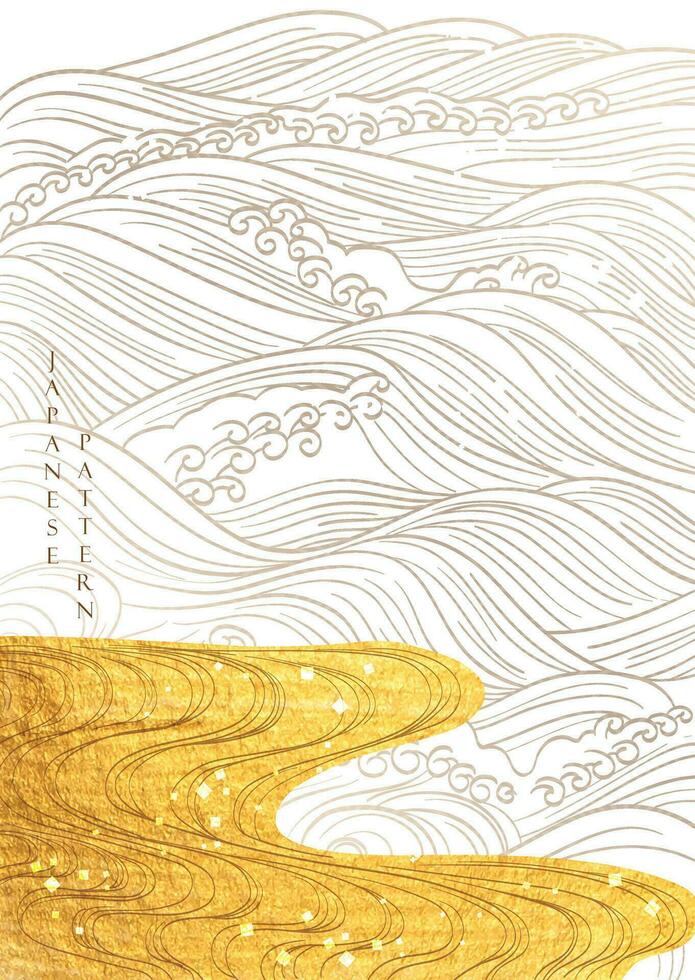 giapponese sfondo con mano disegnato oceano onda linea vettore. oro struttura nel Vintage ▾ stile. presentazione modello disegno, manifesto, CD coperchio, volantino, sito web sfondi, bandiera o pubblicità. vettore
