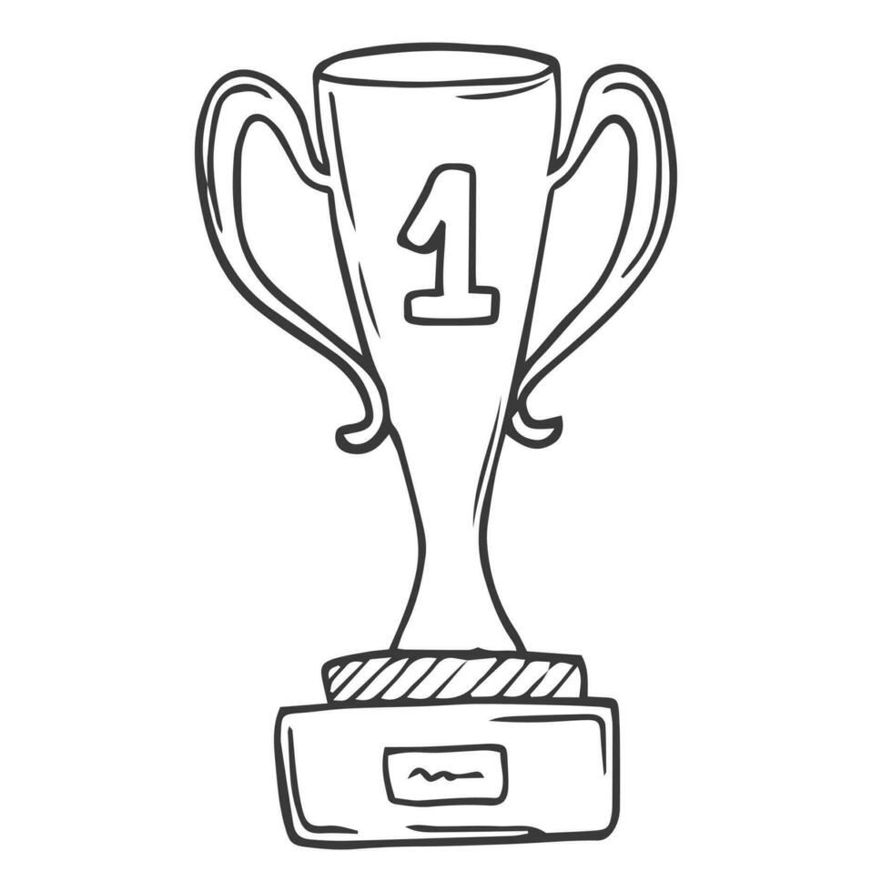 oro trofeo scarabocchio, un' mano disegnato vettore scarabocchio illustrazione di un' oro trofeo per il primo posizione vincitore.