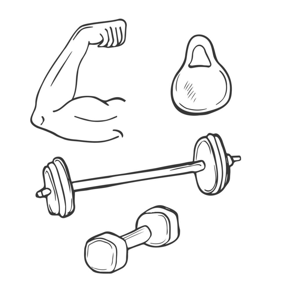 doodle disegnato a mano fitness e salute icona illustrazione vettore isolato