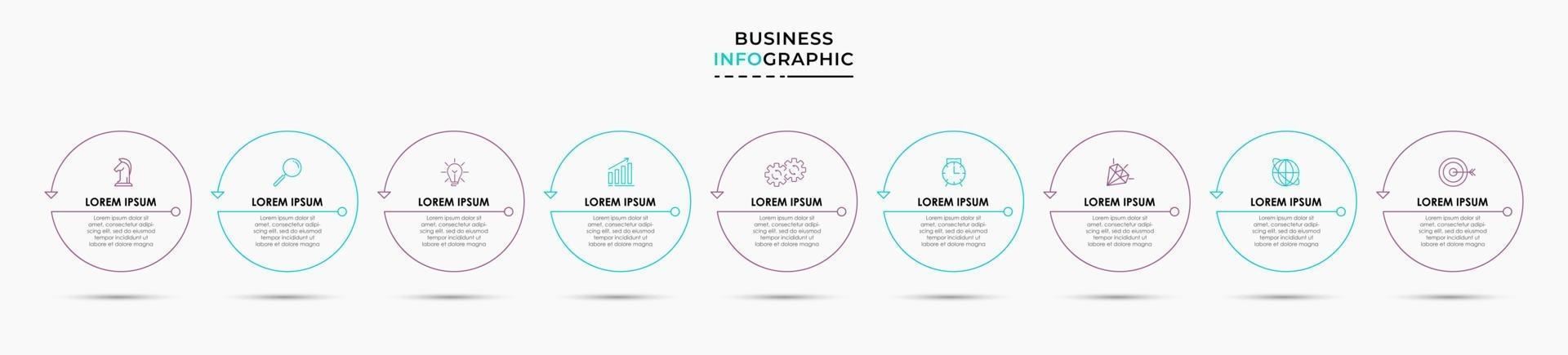 modello di business di progettazione infografica con icone e 9 opzioni o passaggi vettore