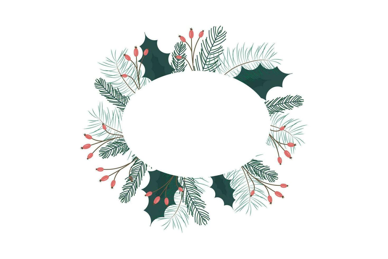 ovale telaio fatto di Natale albero rami, frutti di bosco, e le foglie. per un' carta, saluto, invito. vettore. vettore