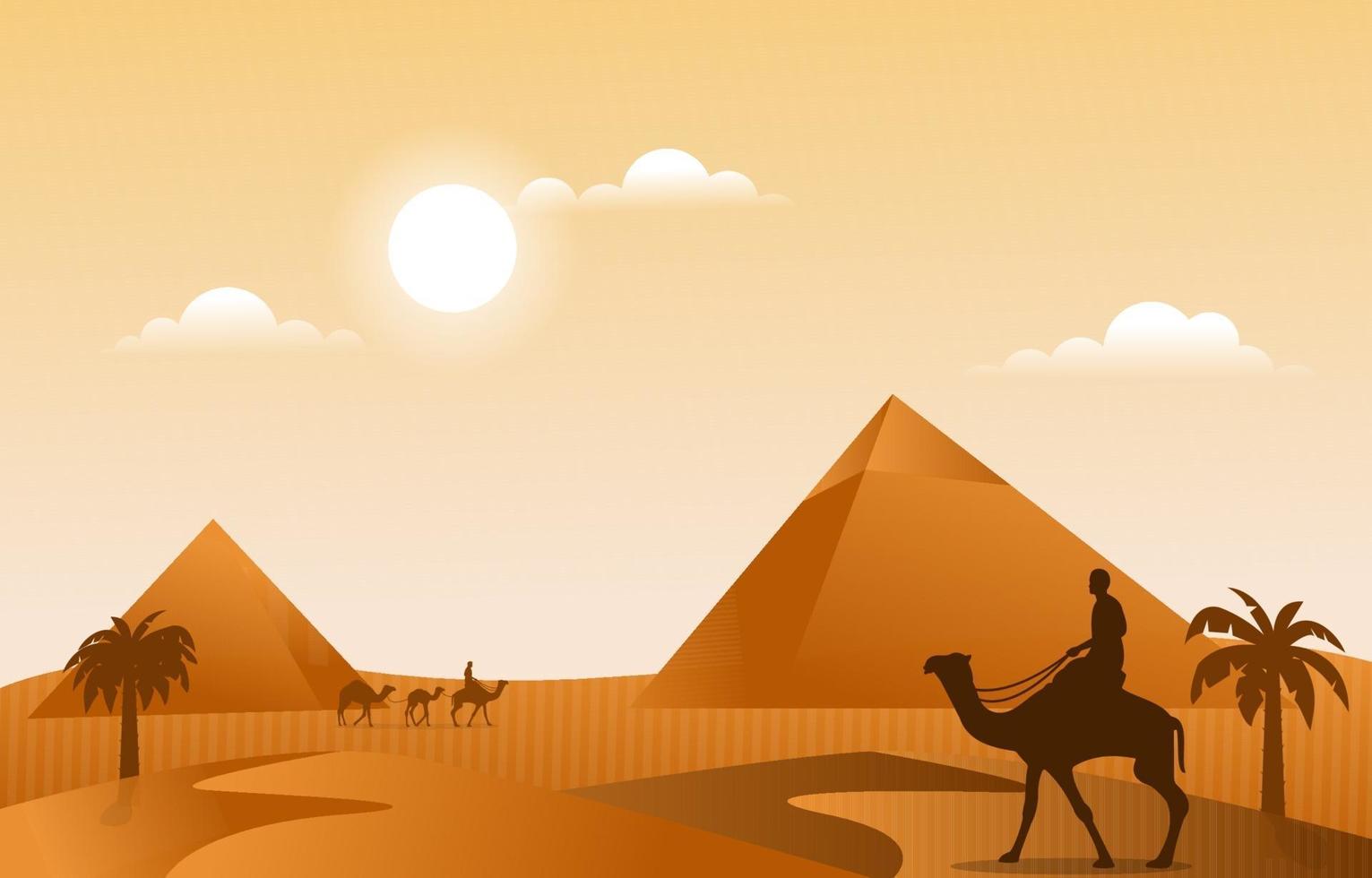 illustrazione della cultura islamica del cammello di viaggio musulmano del deserto della piramide vettore