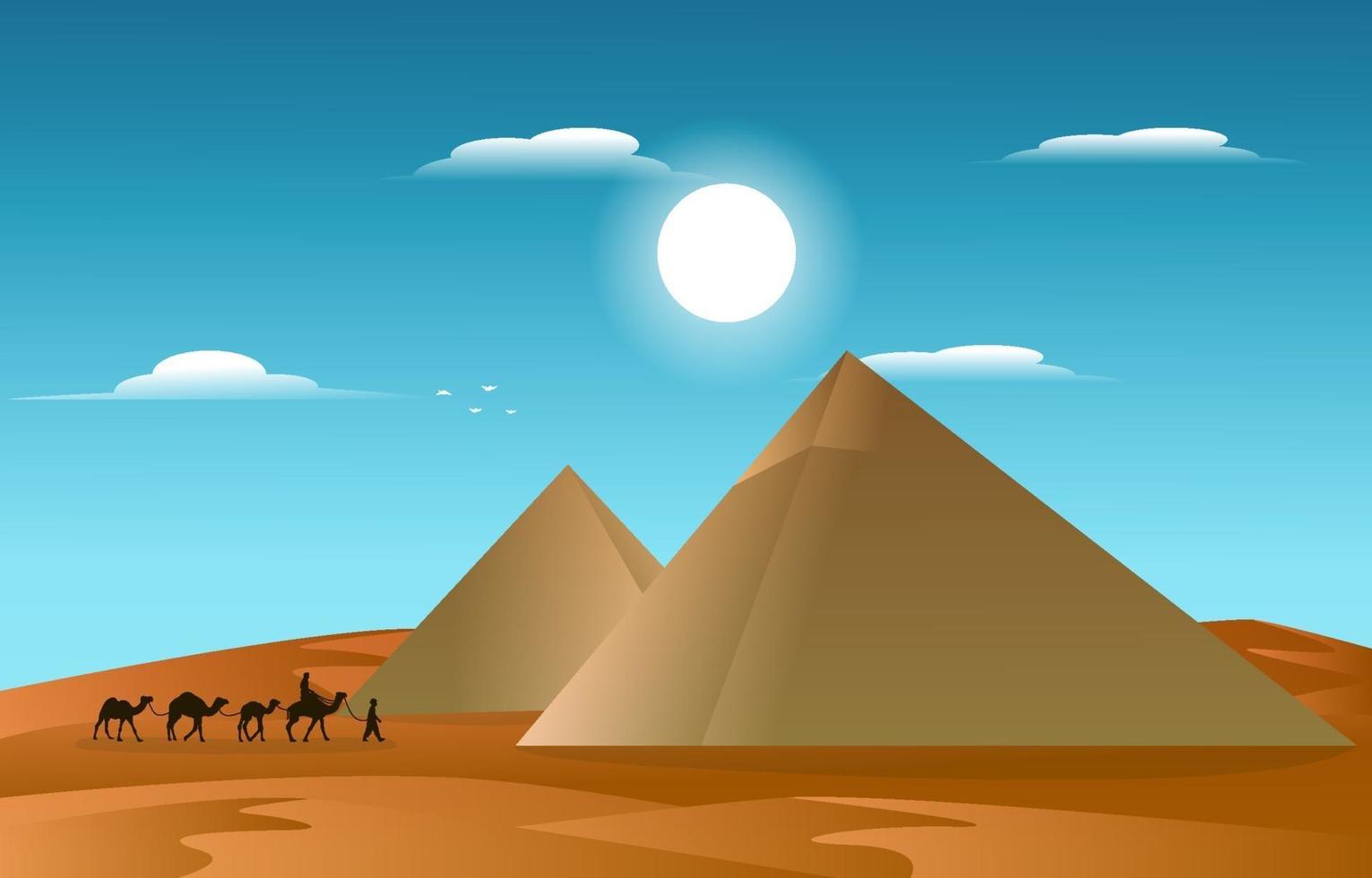 illustrazione della cultura islamica del cammello di viaggio musulmano del deserto della piramide vettore