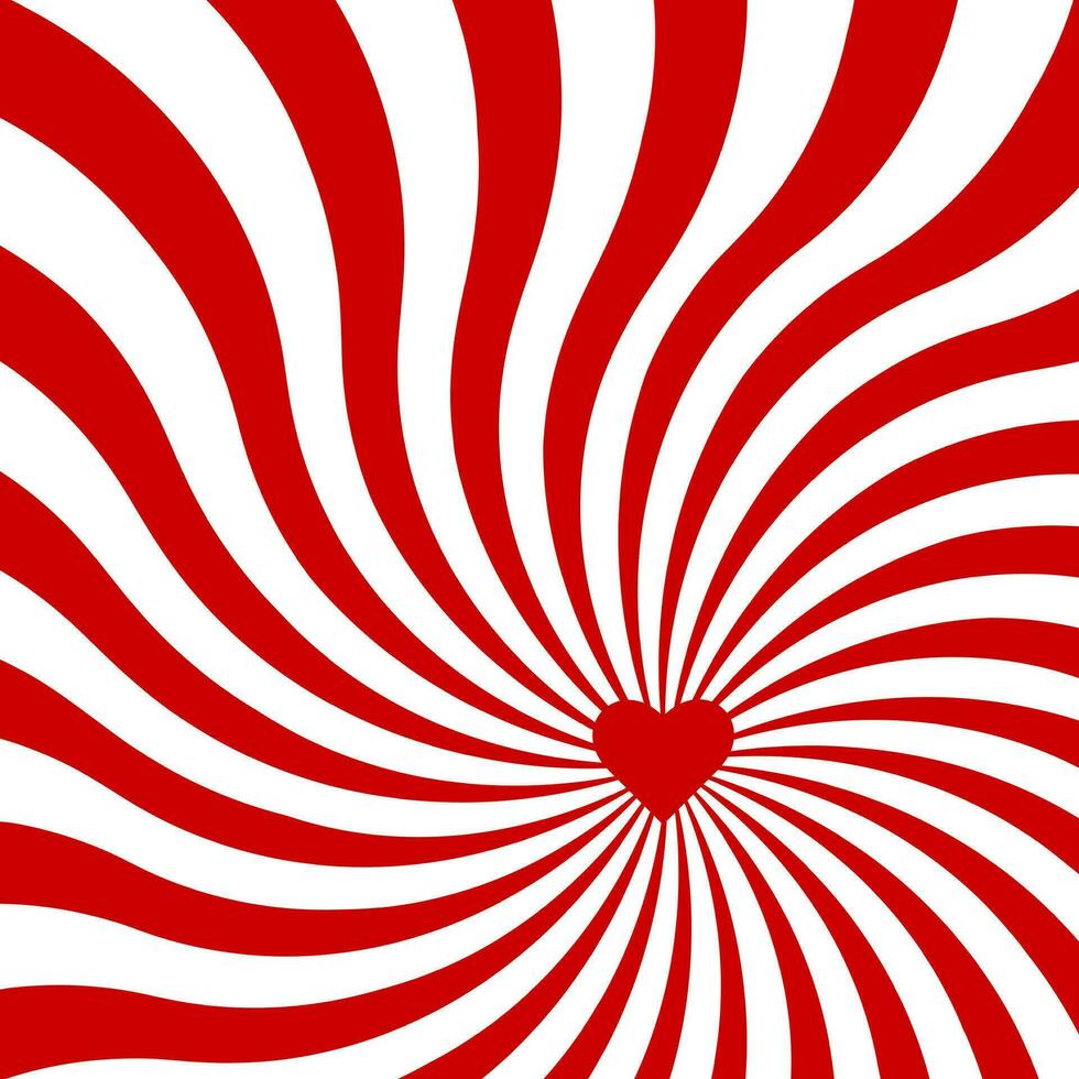 rosso vorticoso modello sfondo. vortice starburst spirale volteggiare piazza con rosso cuore. elica rotazione raggi. convergente scalabile strisce. vettore illustrazione