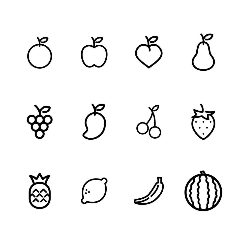 frutta linea icona impostare. frutta e frutti di bosco. vettore illustrazione