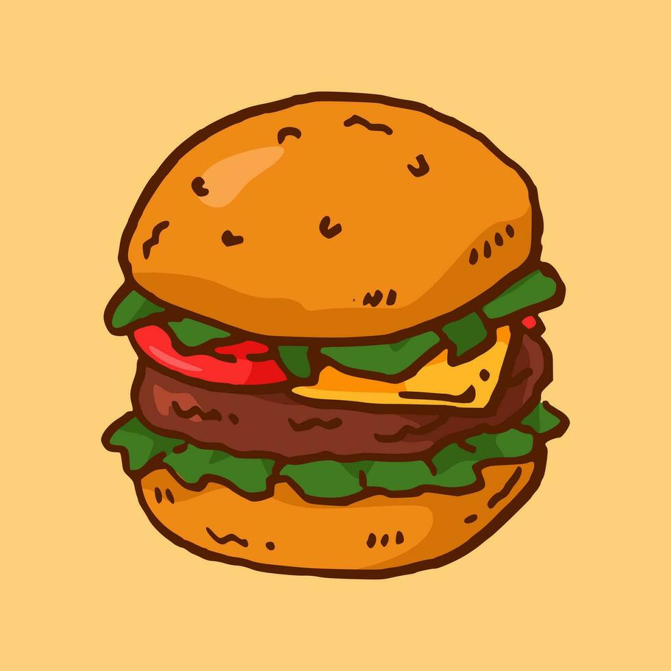 hamburger nel mano disegnato e colorato stile. vettore illustrazione.