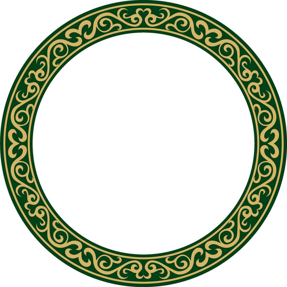 vettore oro e verde kazakh nazionale il giro modello, telaio. etnico ornamento di il nomade popoli di Asia, il grande steppa, kazaki, chirghiso, calmucchi, mongoli, buriati, turkmeni