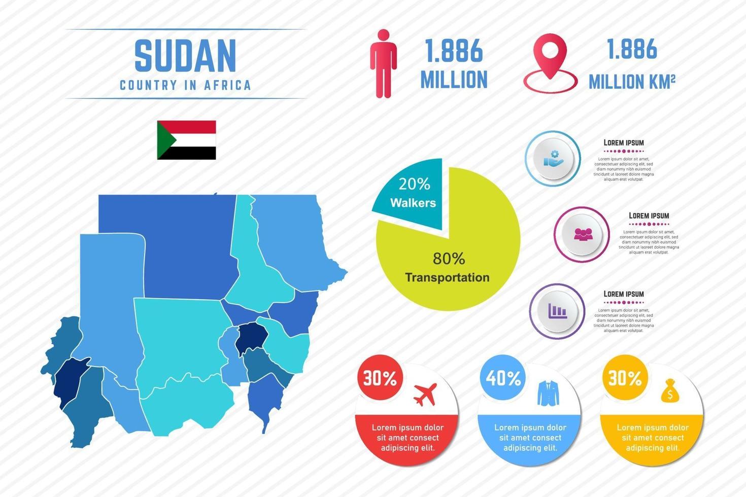modello di infografica mappa colorata del sudan vettore
