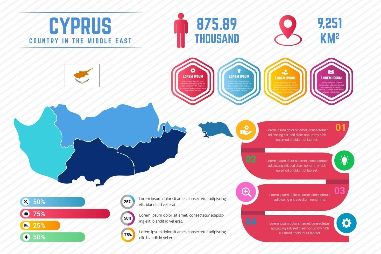 modello di infografica mappa colorata di cipro vettore