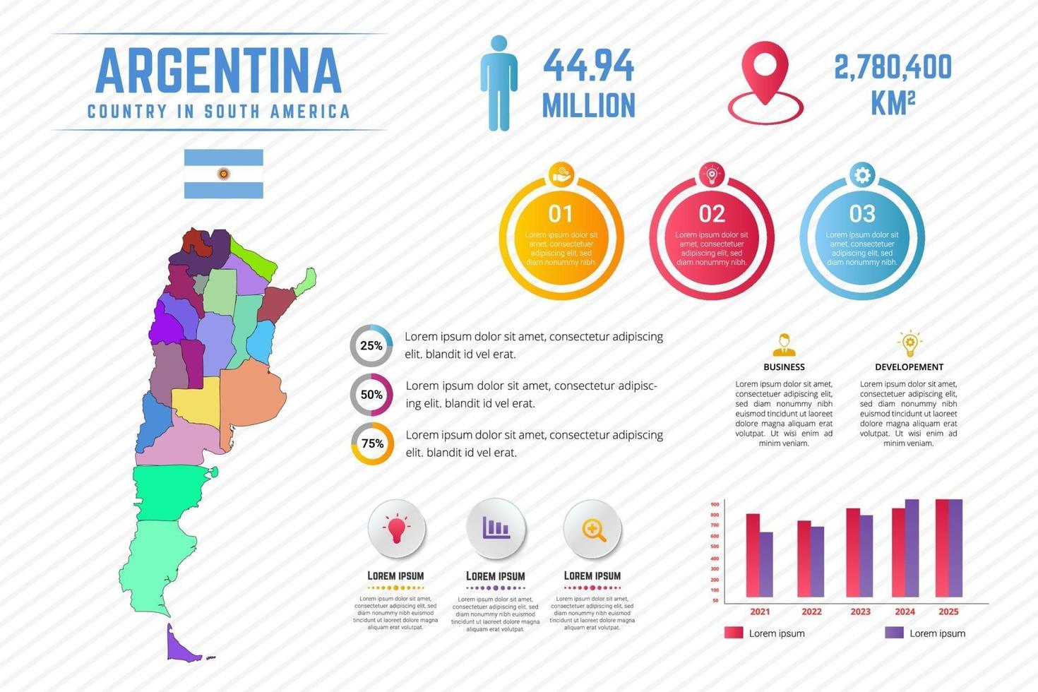 modello di infografica mappa colorata argentina vettore