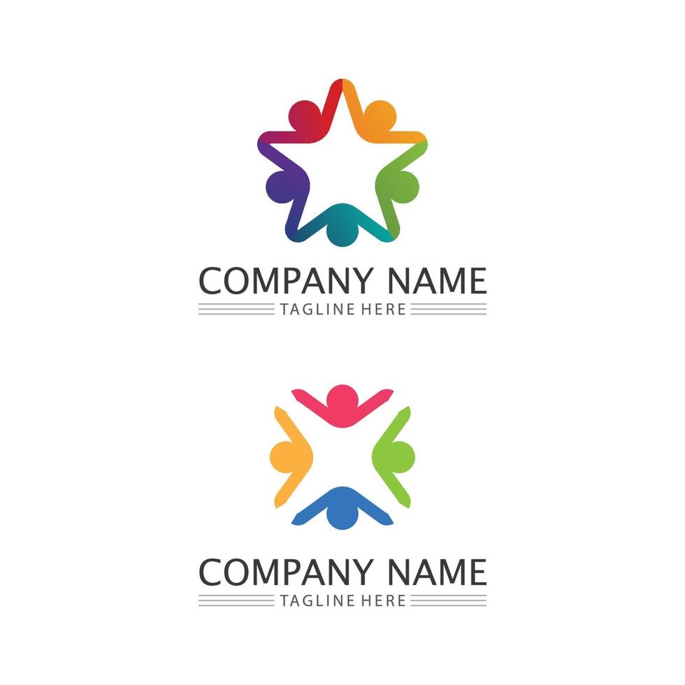 icona delle persone e design del logo vettoriale del gruppo di lavoro della stella per l'azienda