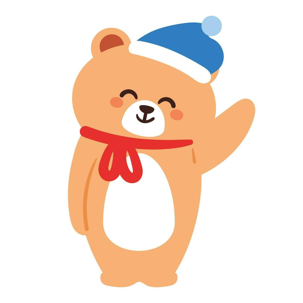 mano disegno cartone animato orso indossare rosso sciarpa. carino animale etichetta vettore