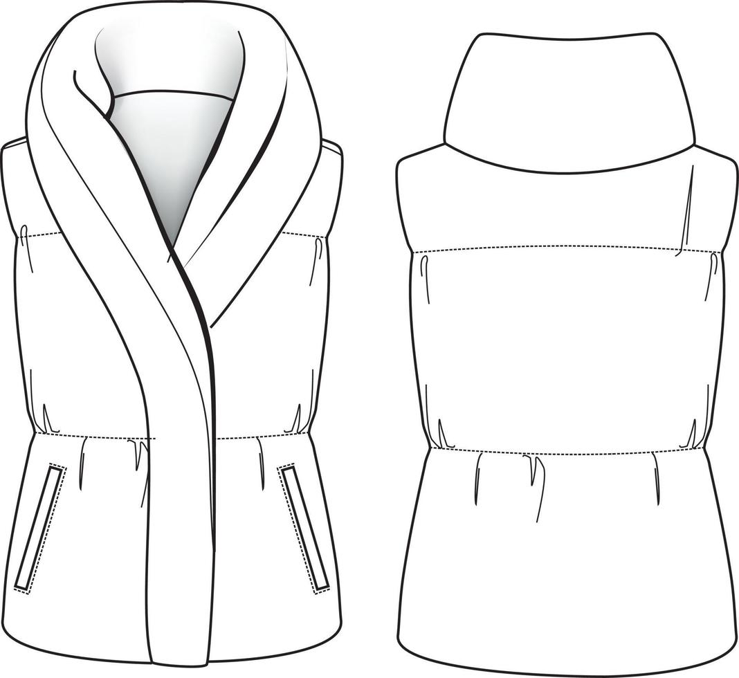 illustrazione tecnica della maglia della piuma della trapunta di modo. schizzo di moda piatto vettore