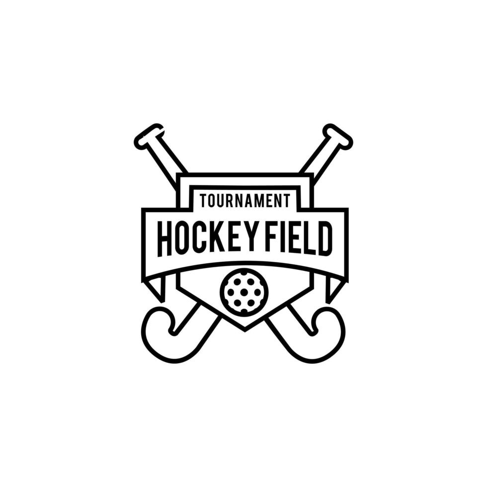 illustrazione del design dell'icona del logo della linea dello scudo del campo da hockey vettore