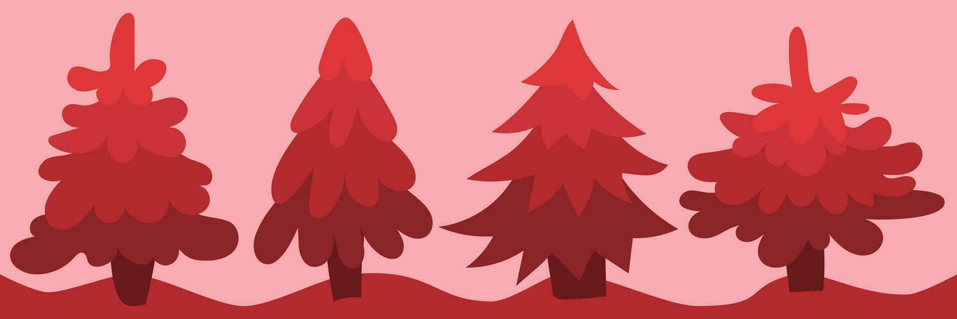 vettore impostato di rosa Natale alberi nel un' carino cartone animato stile. disegnato a mano isolato elementi di il nuovo anno su un' rosa sfondo. un' collezione di Natale alberi nel rosa toni. occhiali da sole di rosa